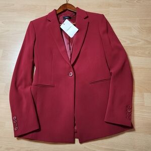 NWT Theory Power Jacket II Admiral Crepe One-Button Raspberry Red Blazer Size 4